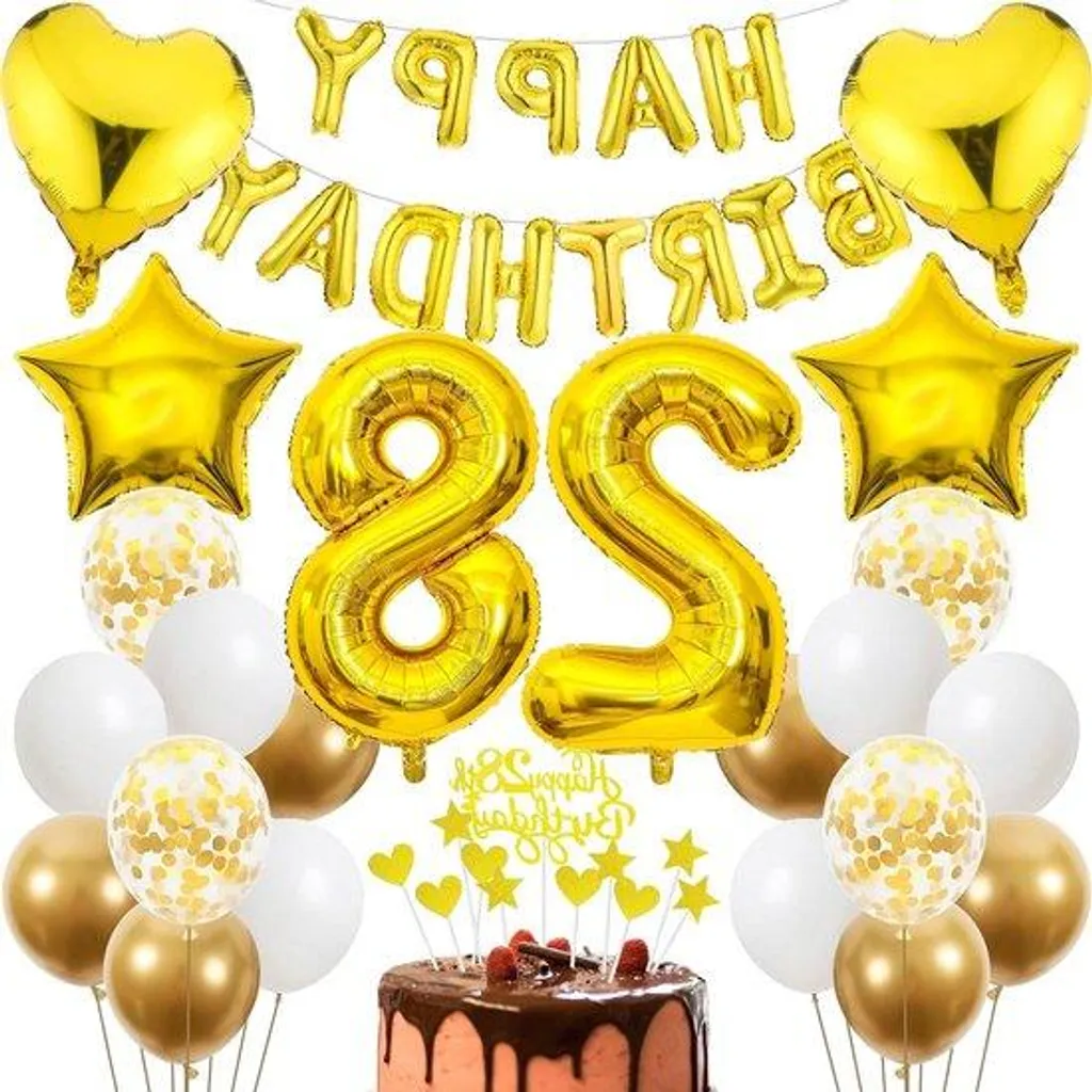 Allecto Plus Décoration Gâteau 28e Anniversaire Or pour Homme et Femme