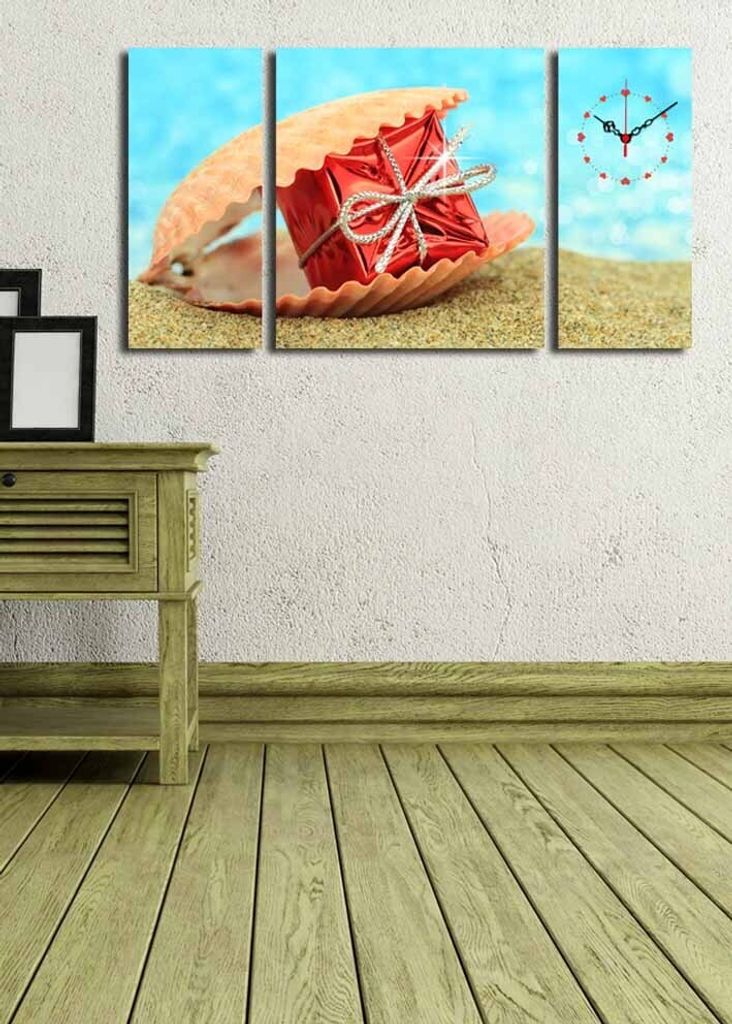 Opviq, 3P204045CS- CLA3636, Bunt, Wanduhren, 84 x 45 cm, 100% Wildleder -Leinwand