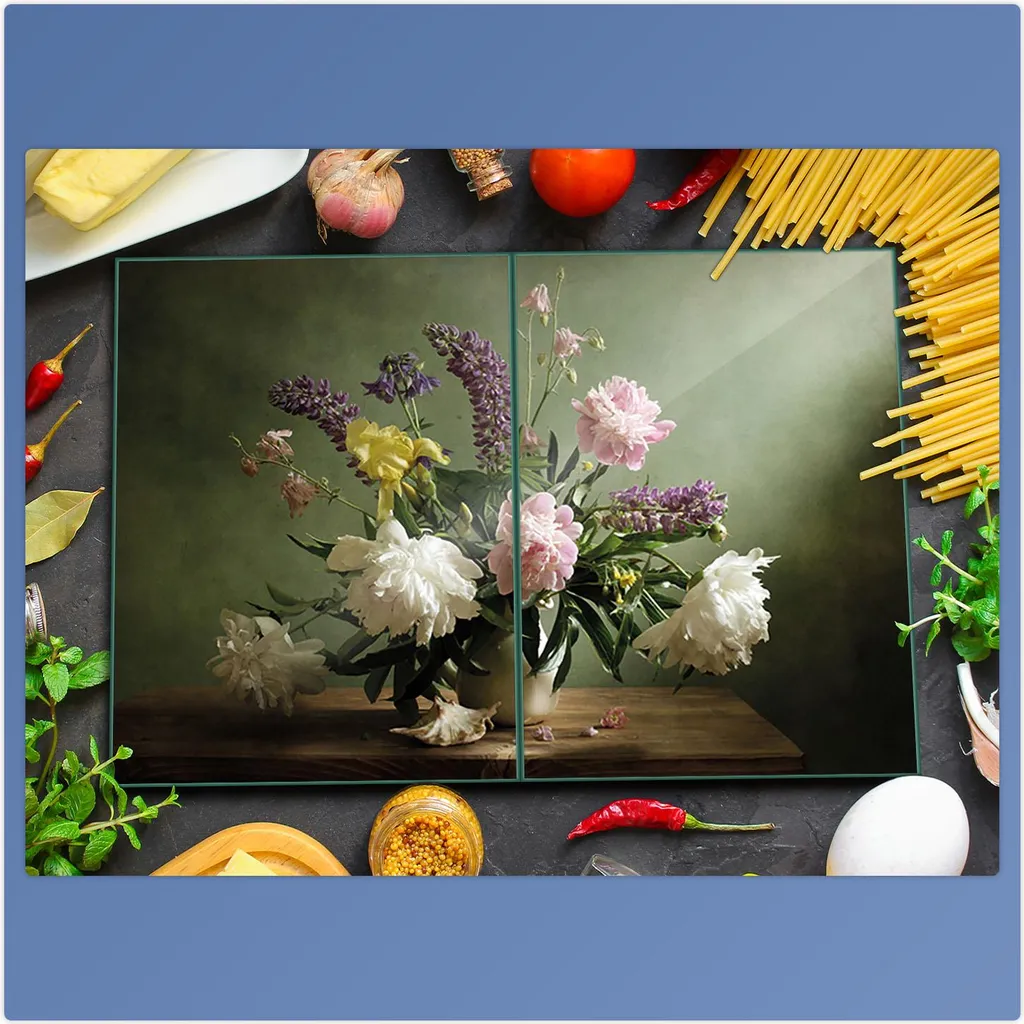 Coprifornelli in Vetro 40x52cm 2 Pezzi Fantasia Floreale Verde - 3