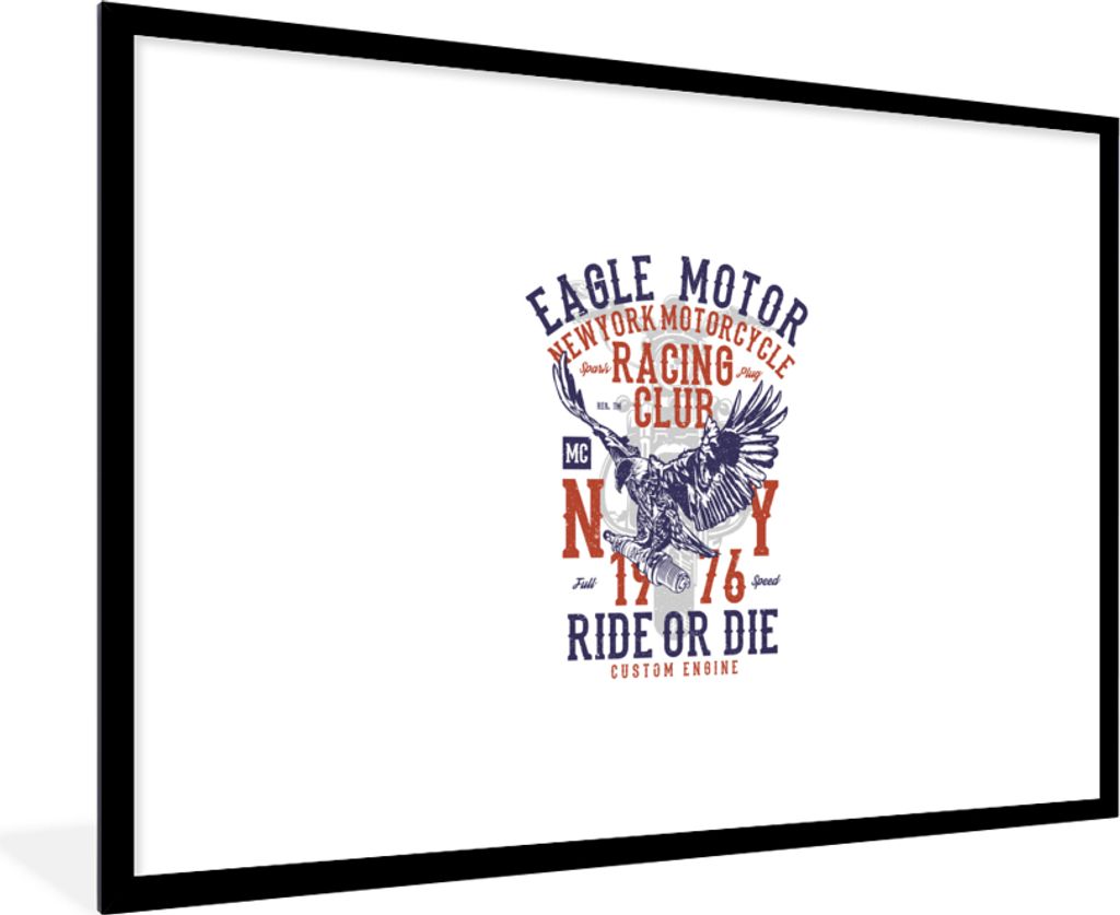 MuchoWow MuchoWow Gerahmtes Poster Mancave - Motor - Vogel - Adler - Vintage 90x60 cm - Poster mit zchwarzem Bilderrahmen - Wanddekoration - Fotos