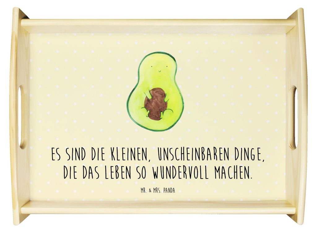 Mr. & Mrs. Panda Serviertablett Avocado Kern - Gelb Pastell - Geschenk, Holztablett, Dekotablett, Liebe, Avokado, Wunder, tablett aus holz, Baby, S...