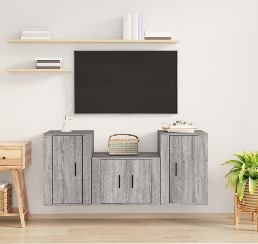 "2026 Promotion" 3-tlg. TV-Schrank-Set - TV-Möbel - Grau Sonoma Holzwerkstoff - TV-Regal CC10034