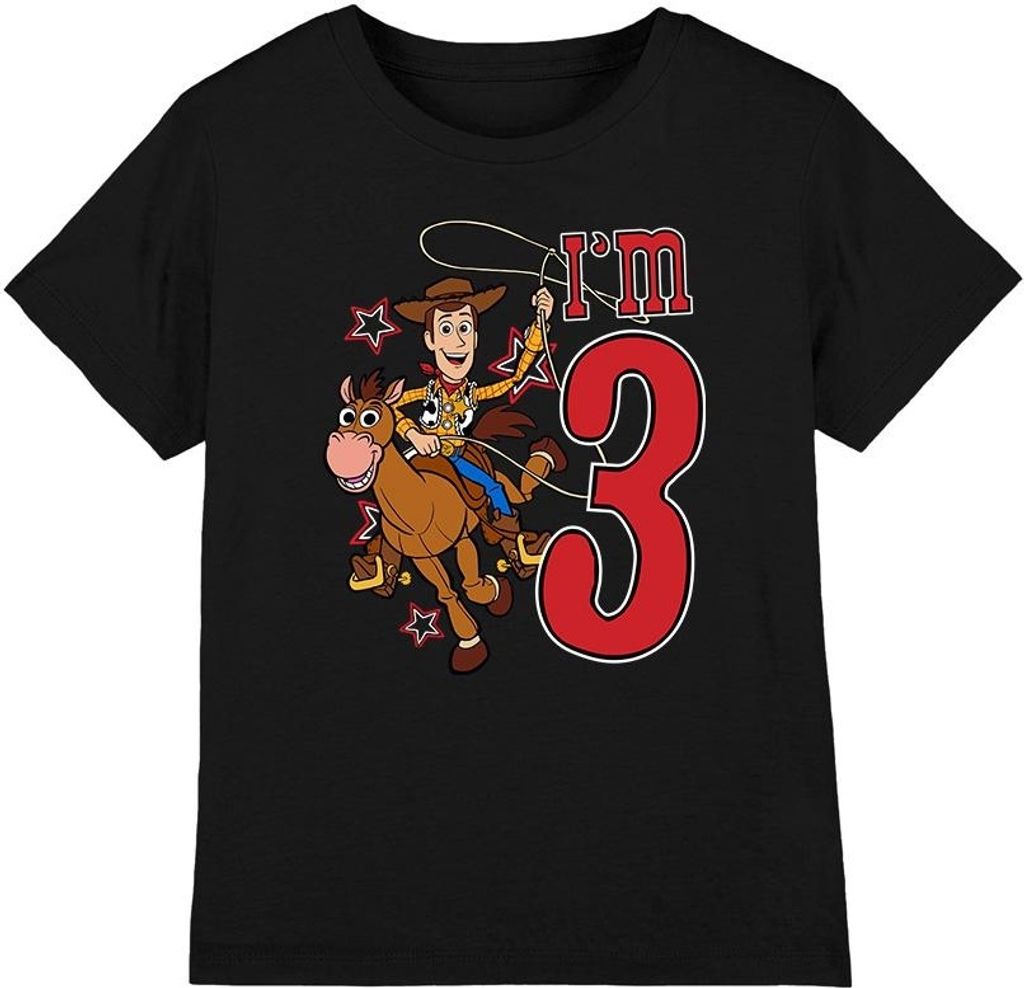 Toy Story - "I'm 3" T-Shirt für Kinder - Geburtstag TV3330 (128) (Schwarz)