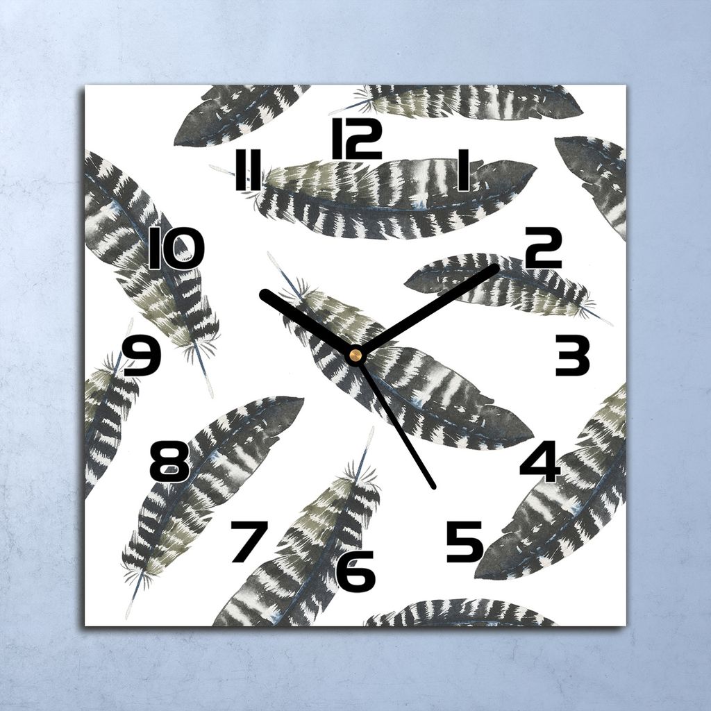 Wanduhr Echt-Glas-Küchenuhr Boho Federn Quarz Lautlos 30x30 Deko Bilder