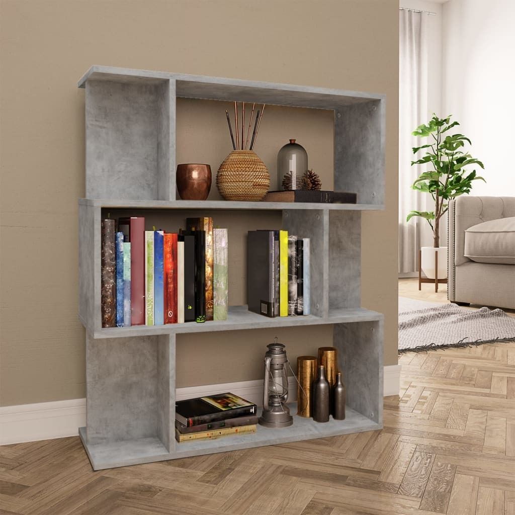 The Living Store Bücherregal/Raumteiler Betongrau 80x24x96 cm Holzwerkstoff
