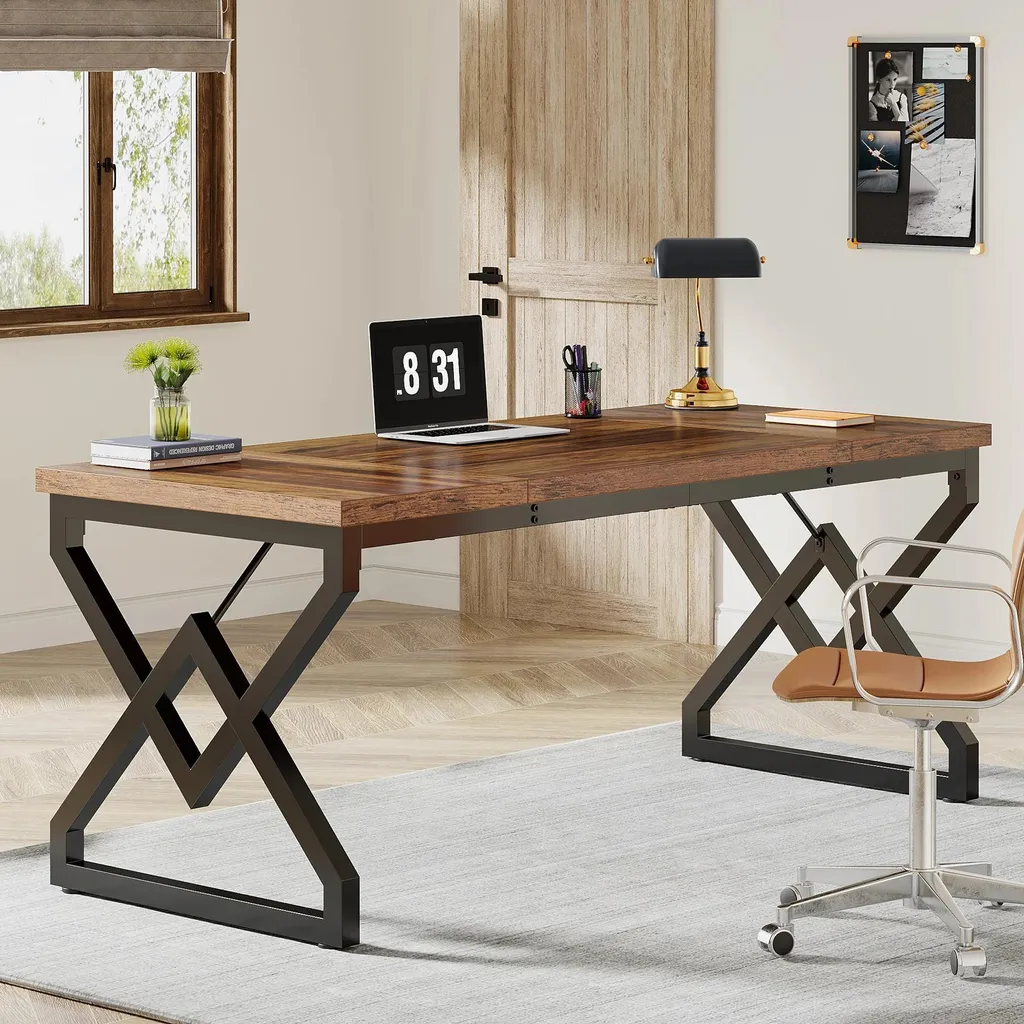 Bureau de direction design moderne en bois marron robuste, L180cm - 2