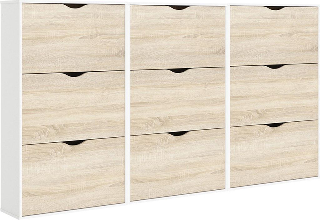 Napoli Schuhschrank mit 9 Schubladen in weiss und Eichendekor.