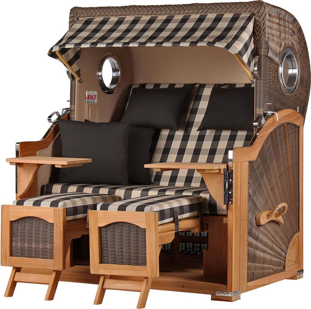 Strandkorb-Set - bene living - Ammersee Grande XL Teak - PE grau - Modell 505 - inkl. Liftersystem