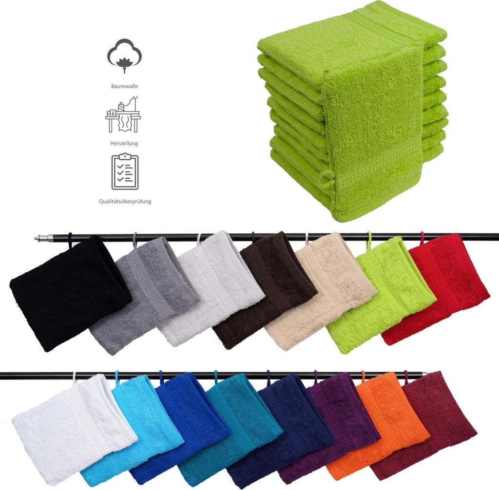 10er Set Frottee Waschhandschuhe Elegance 16x21 cm 100% Produktbild 