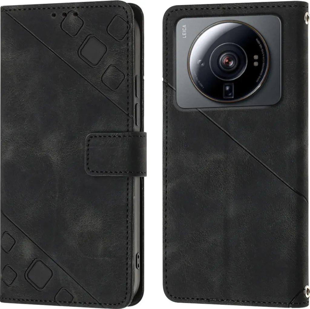 Custodia Xiaomi 12 Ultra in Pelle Nera: Protezione Sicura e Stand