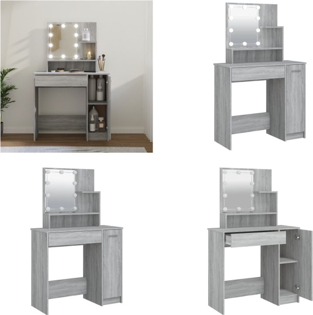 vidaXL Schminktisch mit LED Grau Sonoma 86,5x35x136 cm - Schminktisch - Schminktische - Kosmetiktisch - Frisiertisch