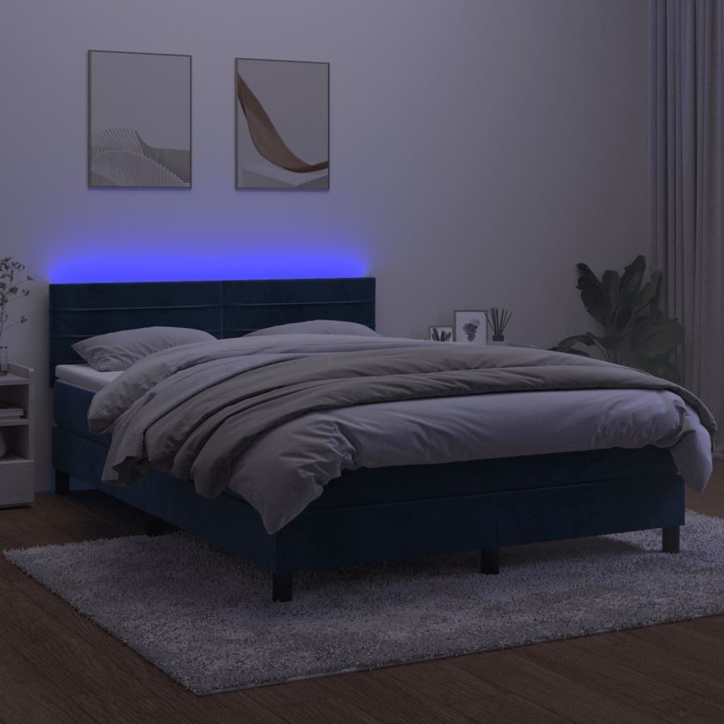 vidaXL Boxspringbett mit Matratze & LED Dunkelblau 140x200 cm Samt - Boxspringbett - Boxspringbetten - Bett - Betten