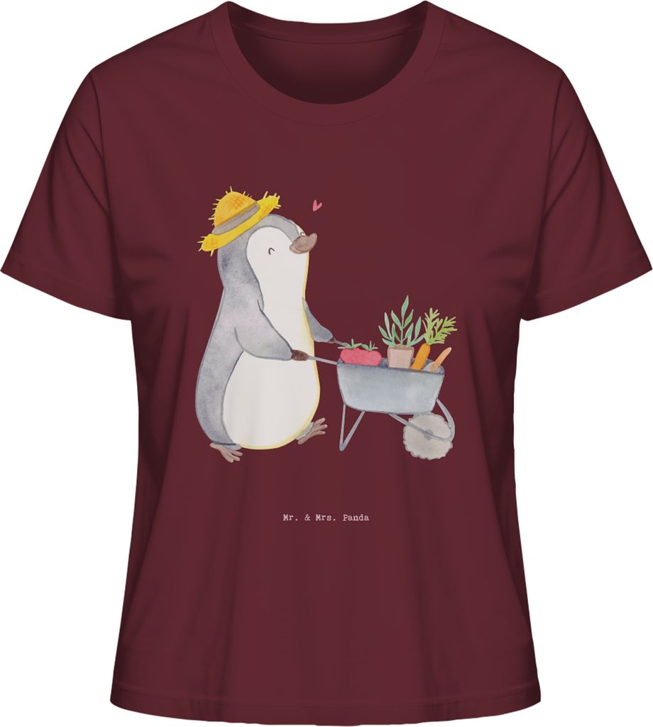 Mr. & Mrs. Panda Baumwoll T-Shirt Damen Pinguin Gartenarbeit Größe L - Burgundy - Geschenk, Urban Gardening, Sommershirt, Gartenpflege, Gärtnern...
