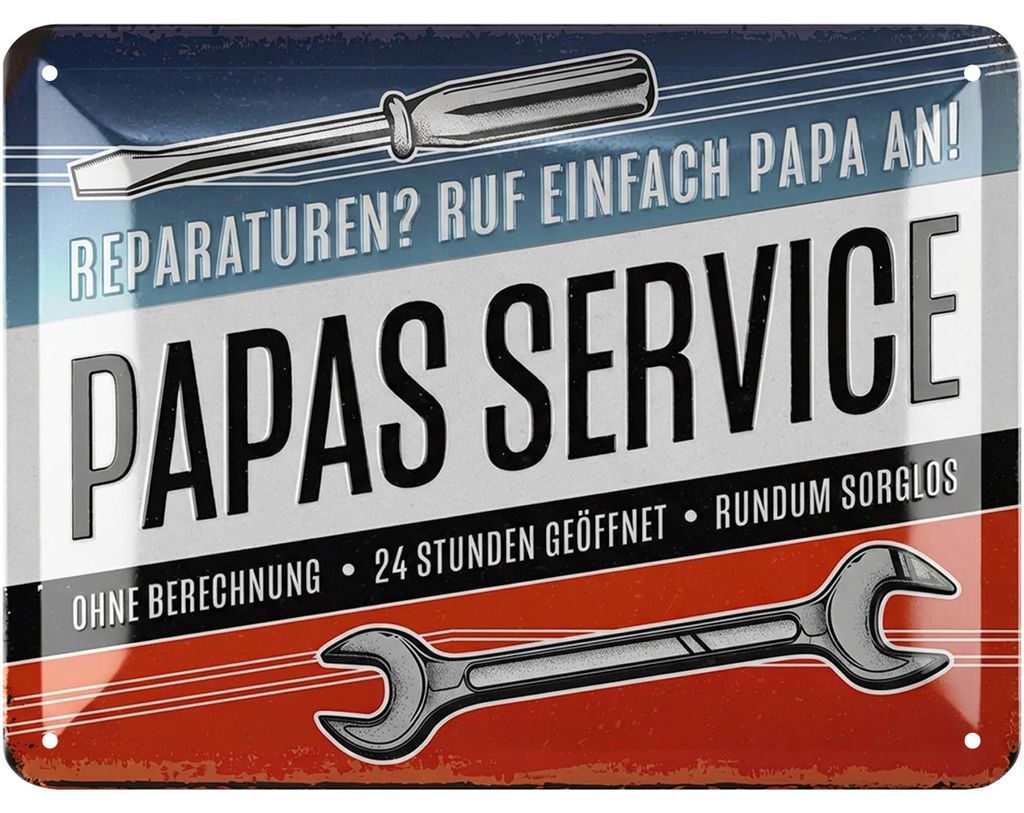 LANOLU Blechschild PAPAS SERVICE, Schild Werkstatt Papa, Produktbild 