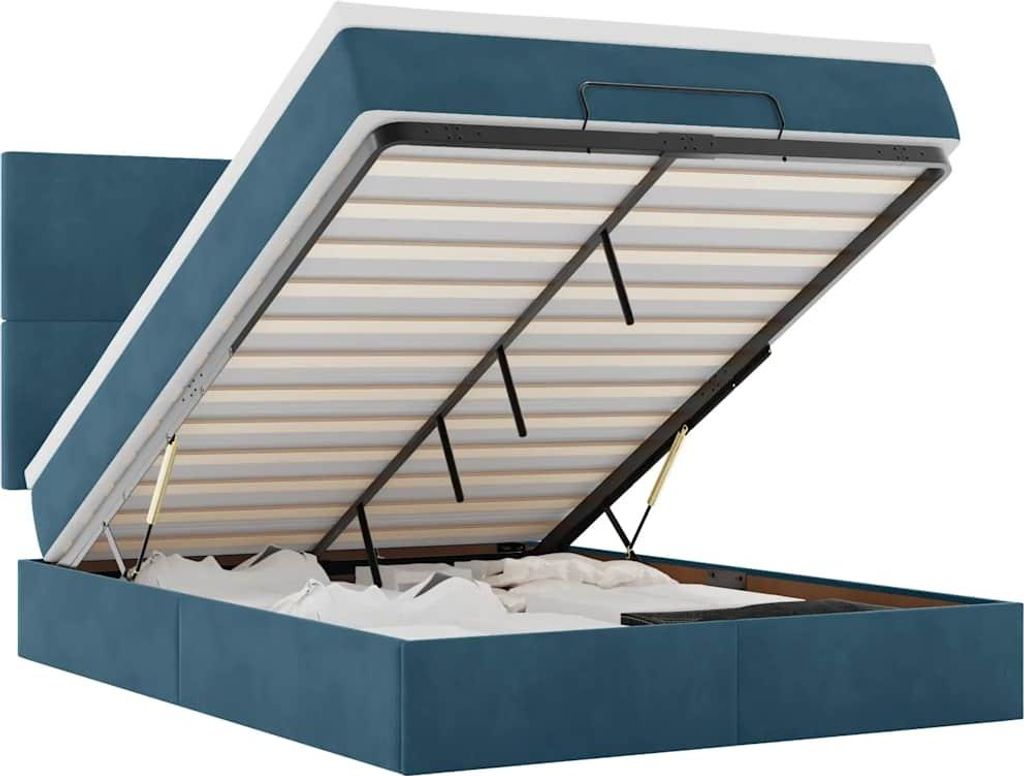 vidaXL Ottoman-Bett mit Matratzen & LEDs Dunkelblau 140x200 cm Samt