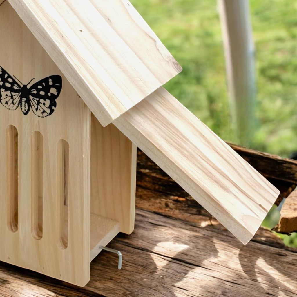 Vlinderhaus aus Holz - wetterfestes Insektenhotel für Schmetterlinge, Schutz vor Raubtieren und Unwetter, ideal für Garten und Balkon mit seitlic...