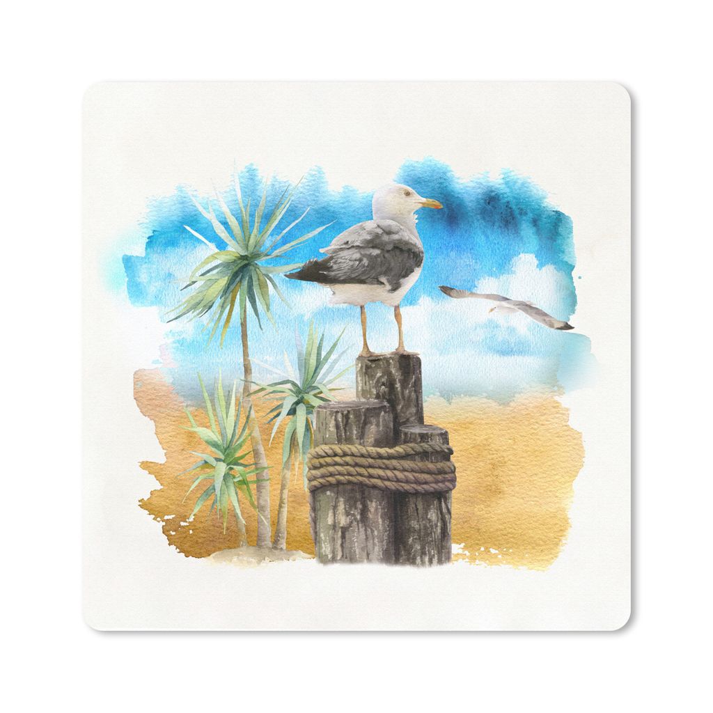 MuchoWow Mauspad Mousepad Vogel - Baum - Strand - Aquarell 30x30 cm - Mousepads - Maus Mat - Pad - Mausunterlage - Gaming