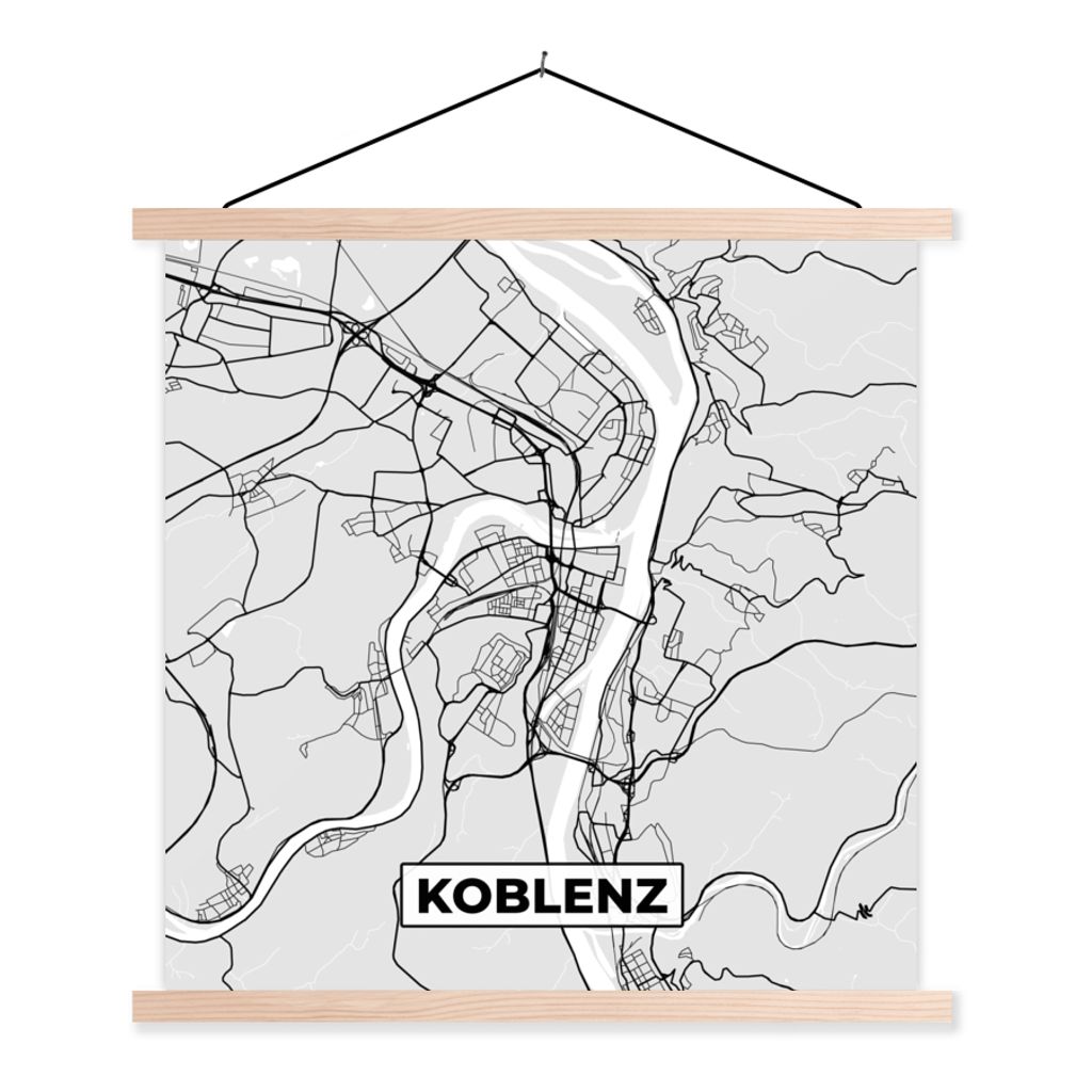 MuchoWow Textilposter Koblenz - Karte - Stadtplan - Deutschland - Karte 40x40 cm mit holzfarbenen Rahmen - Posterleiste
