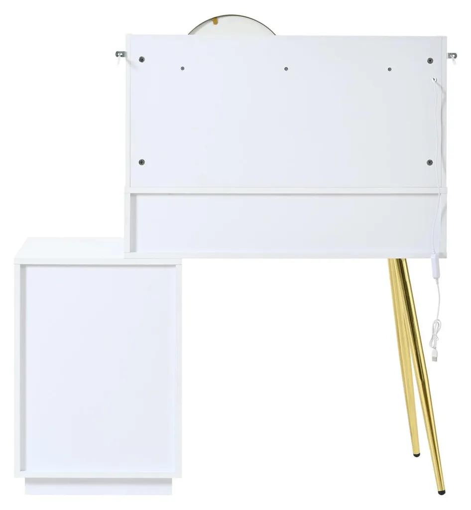 Coiffeuse blanche miroir lumineux pour optimiser le rangement - 12