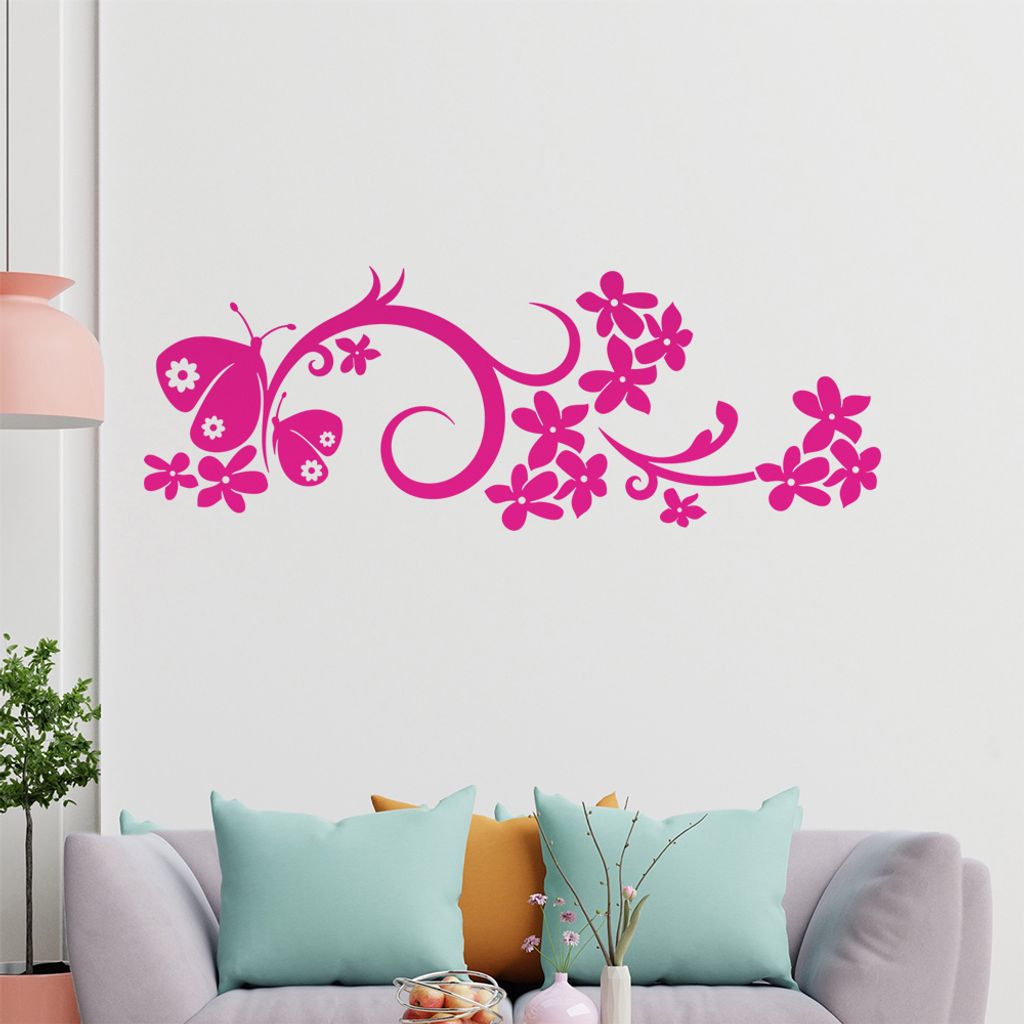 Schmetterling Blüten Ranke Wandtattoo in 6 Größen - Wandaufkleber Wall Sticker - Dekoration, Küche, Wohnzimmer, Schlafzimmer, Badezimmer