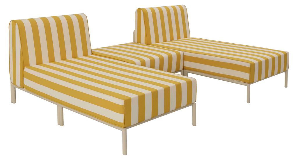 Modulares niedriges Gartenmöbel-Set mit Streifenmuster 3 Plätze Gelb - Oviala Patio