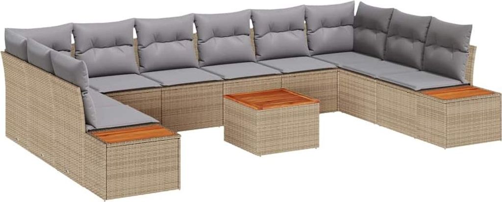 Gartensofa-set mit Kissen 11 pcs Beige Poly Rattan