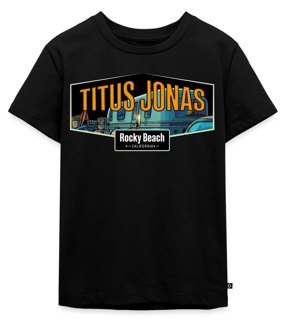 Spreadshirt Die drei Fragezeichen Titus Jonas Wohnwagen Kinder Premium T-Shirt, 110/116 (4 Jahre), Schwarz