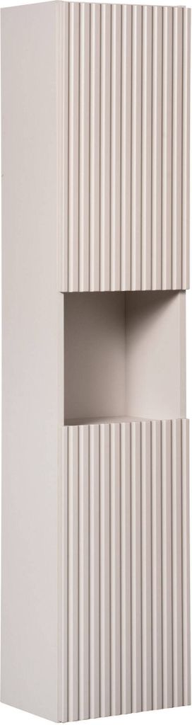 Hochschrank Für Badezimmer, 140 Cm, Matt Kaschmirfarben, 2 Türen, Gefräst