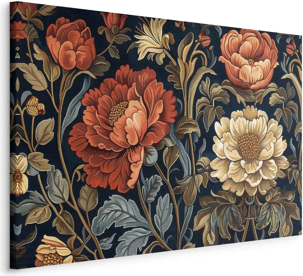 Quadro Canvas 120x80 Fiori Kilim | Arazzo Parete Design Retrò Italiano