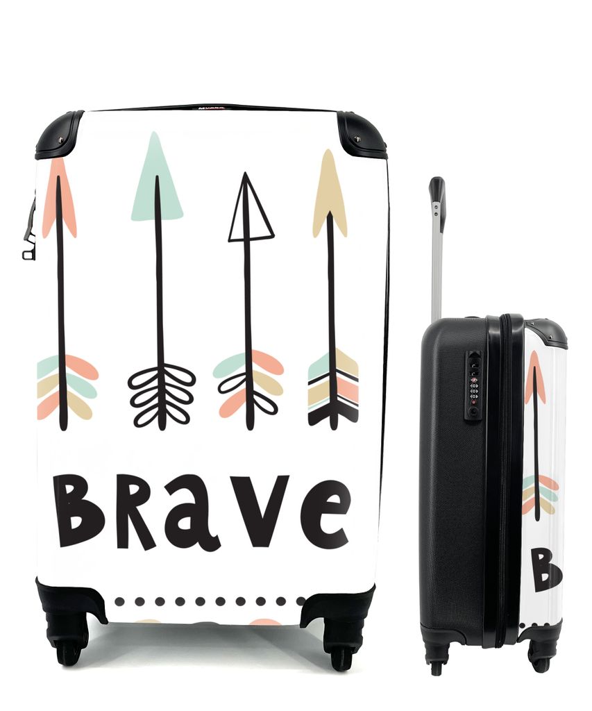 MuchoWow Koffer Handgepäck Trolley Rollkoffer Kleine Reisekoffer mit 4 Rollen - Zitate - Mutig - Pfeile - Kinder - Cabin Size < 55x40x23 cm & 55...