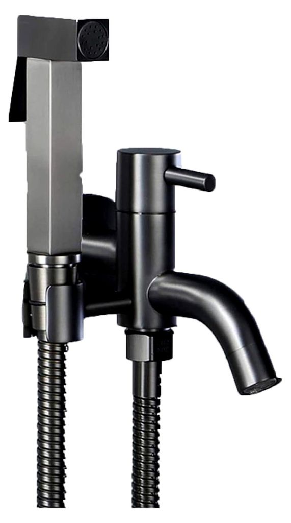 Hand-WC-Bidet-Sprühgerät, dunkelgrauer Doppelgriff, unabhängige Steuerung, massives Messing, Shattaf-Duscharmatur, Douche-Kit, nur kalt, D-Set (...