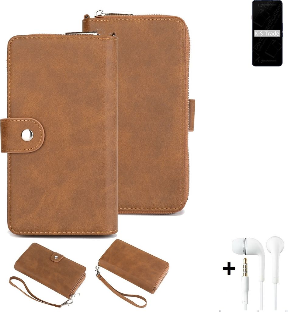 K-S-Trade Handy Schutz Hülle kompatibel mit nubia Red Magic 7 Pro + Kopfhörer Portemonnee Tasche Wallet-Case Bookstyle-Etui braun (1x)