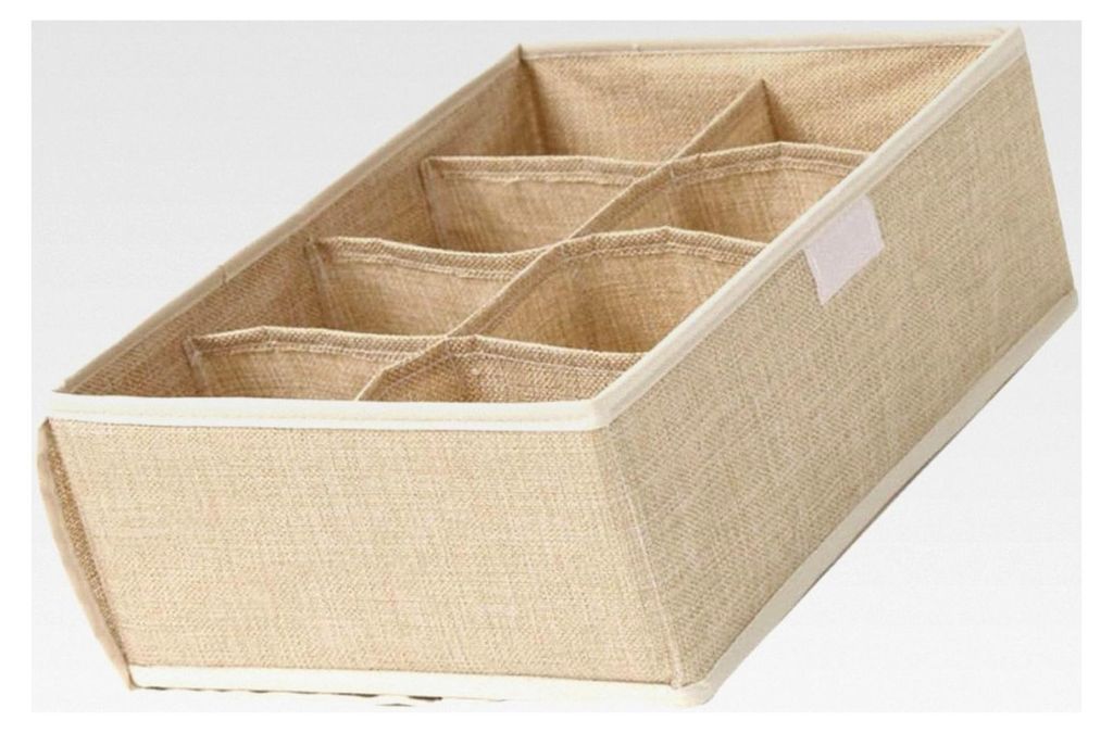 Stoff Aufbewahrungsbox mit 8 Fächern für BHs und Socken, staubgeschützt, Khaki, für Schrank und Reisen