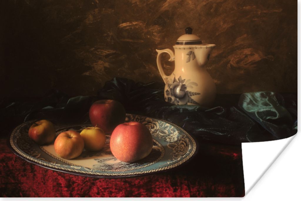 MuchoWow Poster Malerei - Stilleben - Teekanne - Äpfel 180x120 cm - Fotoplakat