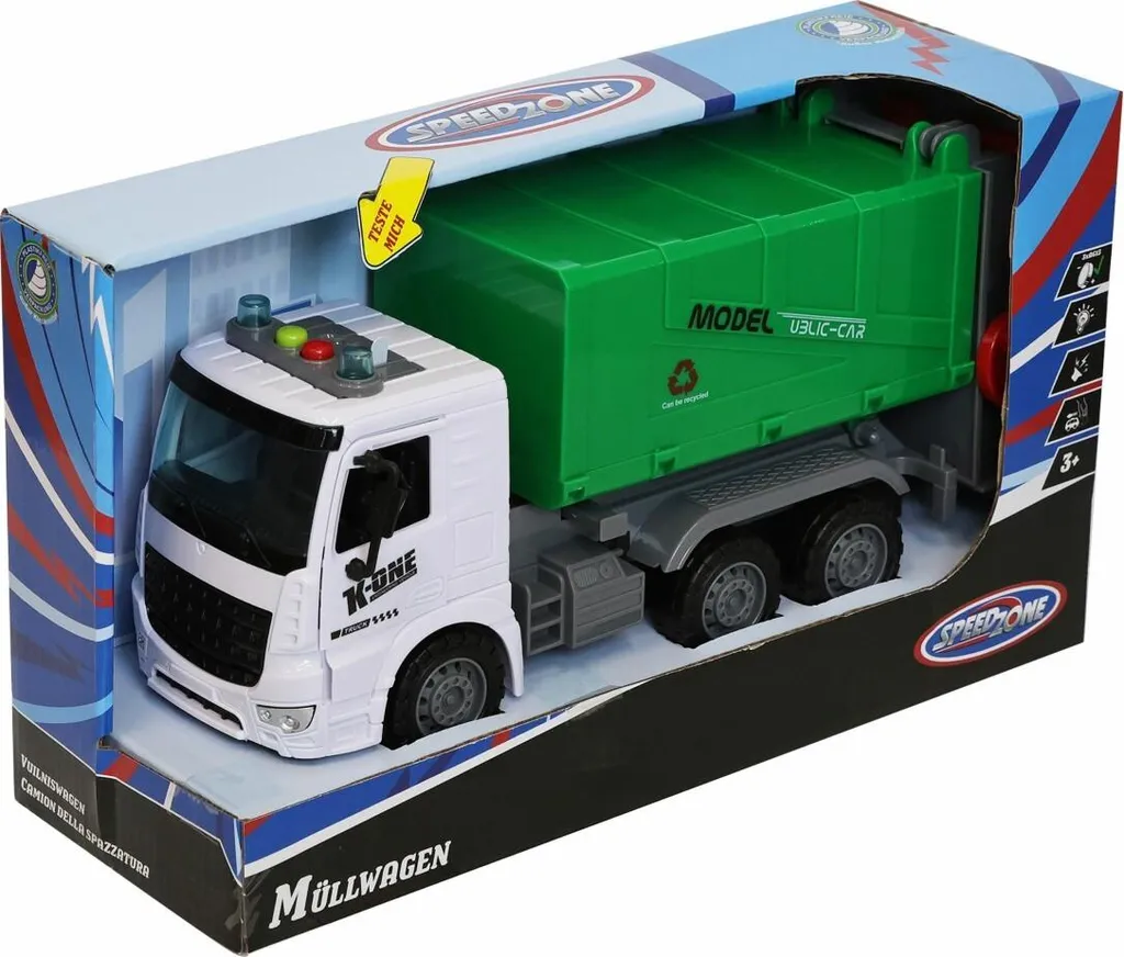 Camion de Recyclage Jouet pour Enfant avec Friction, Son et Lumière