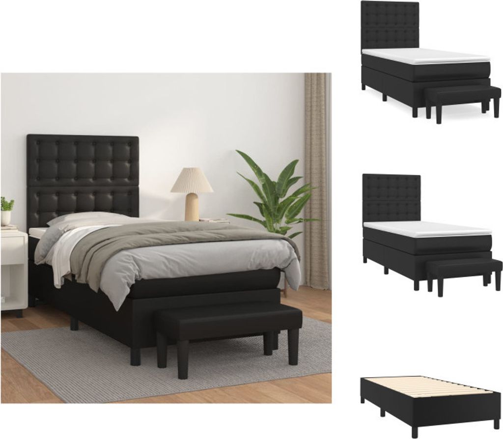 vidaXL Boxspringbett mit Matratze Schwarz 90x200 cm Kunstleder - Betten & Bettgestelle