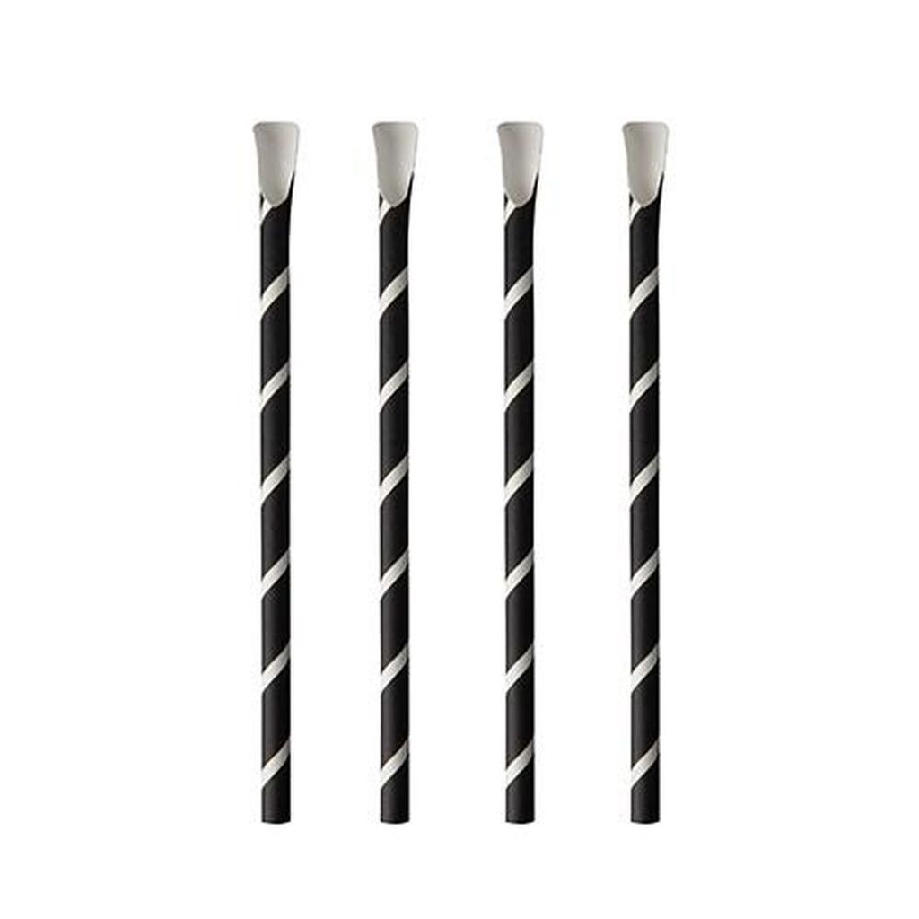 Papstar Papierstrohhalme mit Löffel "pure" Ø 8 mm · 20 cm schwarz/weiß "Stripes" 8 x 100 Stück