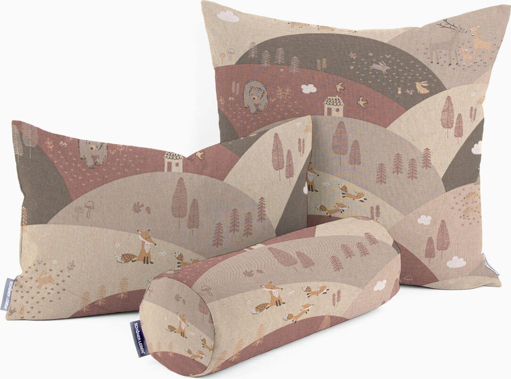 Kinder Kissenhülle Waldtiere Hügel Leinenlook rosa beige div. Größen Größe 30x50cm (HxB) 30x50cm (HxB) Größe
