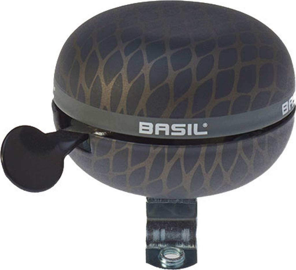 A close-up studio shot of a bicycle bell.