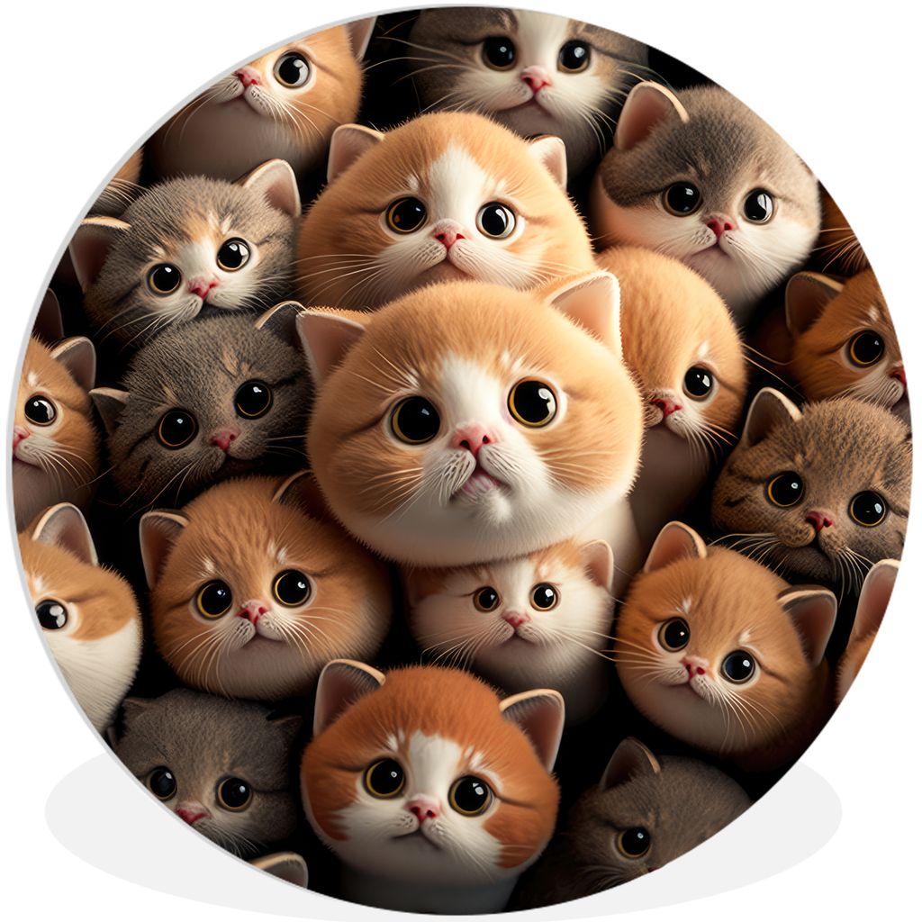 MuchoWow Rundes Wandbild - Runde Bilder Katzen - Haustiere - Kätzchen - Design - Jungen - Mädchen Ø 30 cm Kreis Wanddekoration Kunststoff - Wa...