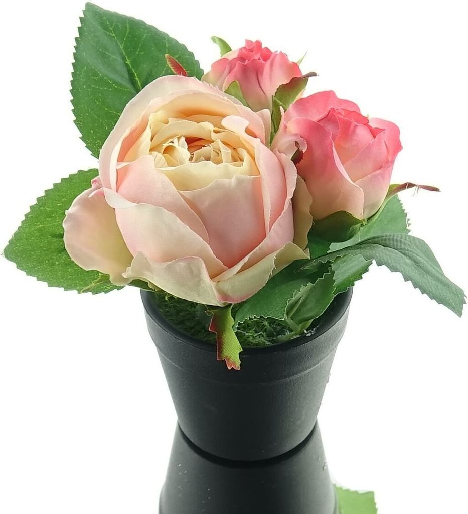 GASPER Rosen Rosa im schwarzen Mini-Topf 14 cm hoch - Kunstpflanzen