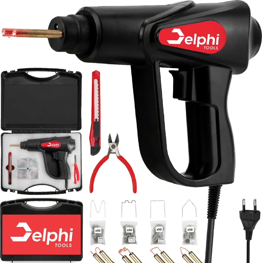 Kit Saldatore Plastica 70W Delfi - Pistola Termica 200 Graffette