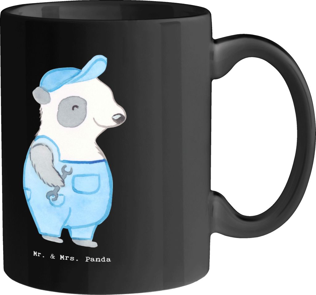 Mr. & Mrs. Panda Pott Klempner Helden - Schwarz - Geschenk, Kaffeetasse, Beruf, Installateur, Kaffeebecher, Tasse mit Spruch, Berufe, Abflussreinig...