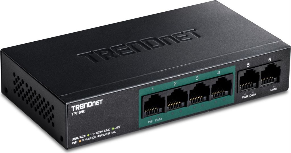 TRENDnet TPE-S50 6-Port PoE Switch 10/100Mbps 60W
