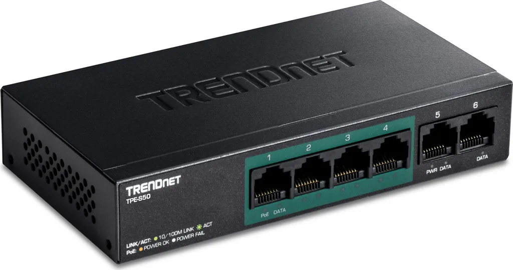 Switch TrendNet TPE-S50 Commutateur 6 Ports 10/100 L2 PoE 31W Métal