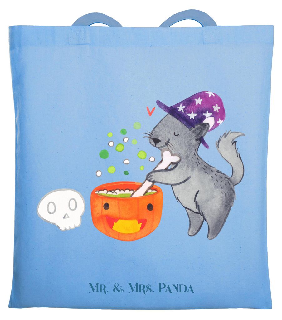 Mr. & Mrs. Panda Einkaufstasche Kater Hexenkessel - Sky Blue - Geschenk, Hexe, Zaubertrank, Tote Bag, Laptoptasche, Zaubern, Stoffbeutel, stoff sho...