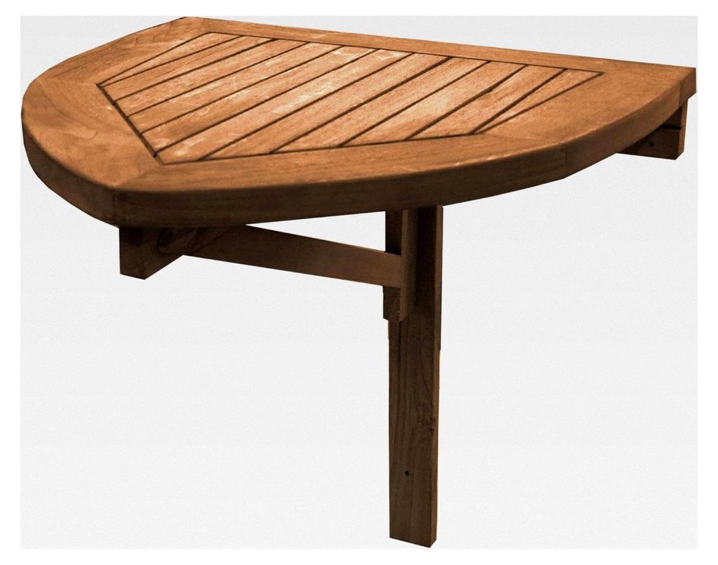 Runder Teak Wandklapptisch Sondrio, platzsparender Balkontisch, halbrunder Klapptisch, Teakholz Möbel, wetterbeständig, eleganter Outdoor Tisch (...