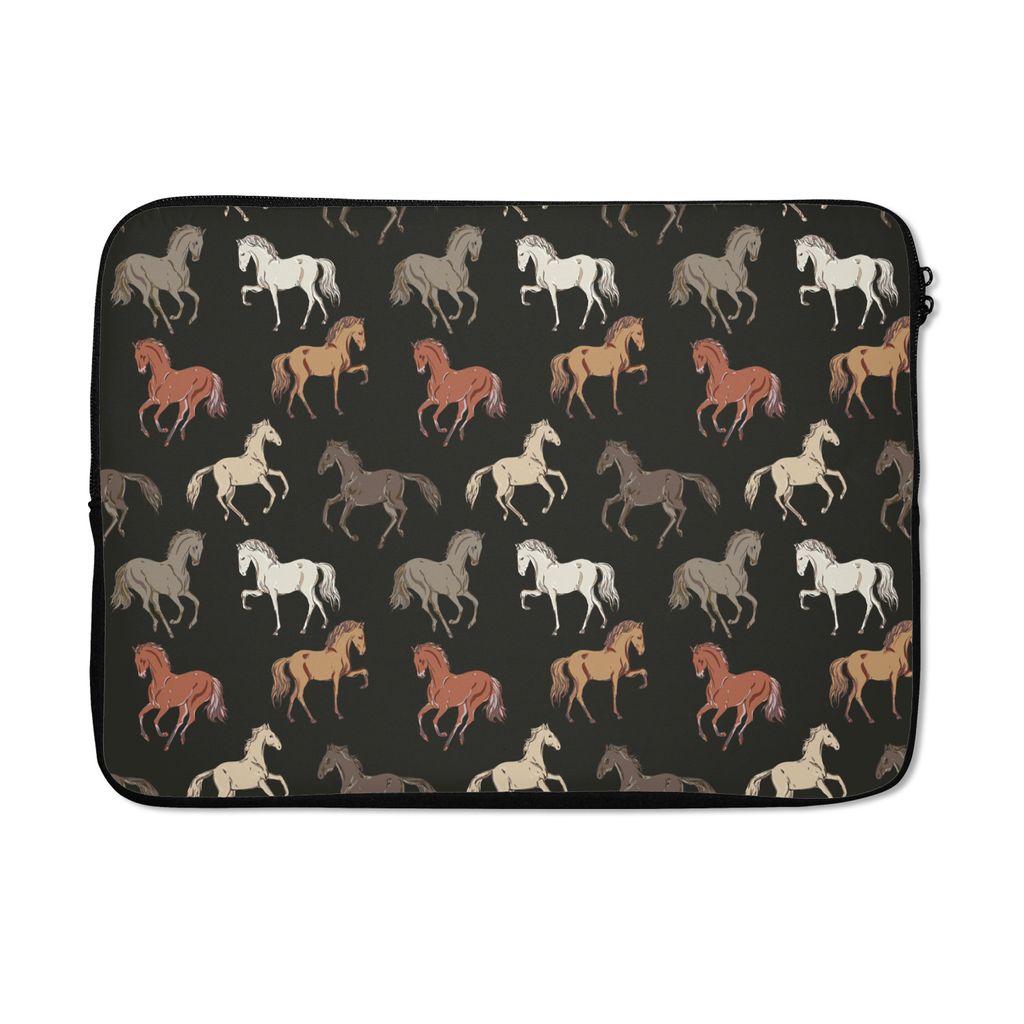 MuchoWow Laptop Hülle 13 Zoll Pferde - Weiß - Braun - Mädchen - Kinder - Mädchen Laptoptasche - Laptophülle - Sleeve - Rundumschutz