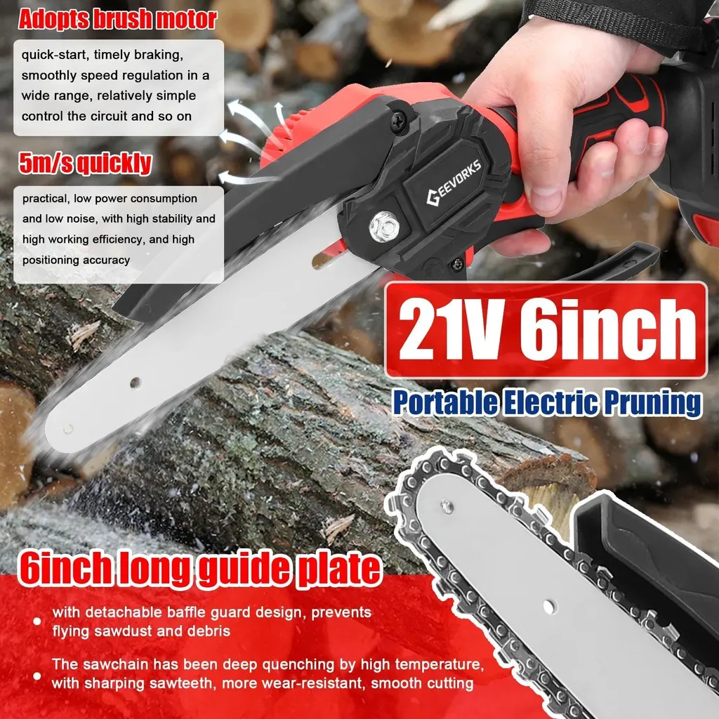 Mini tronçonneuse 21V ergonomique - Guide 15 cm pour élagage précis