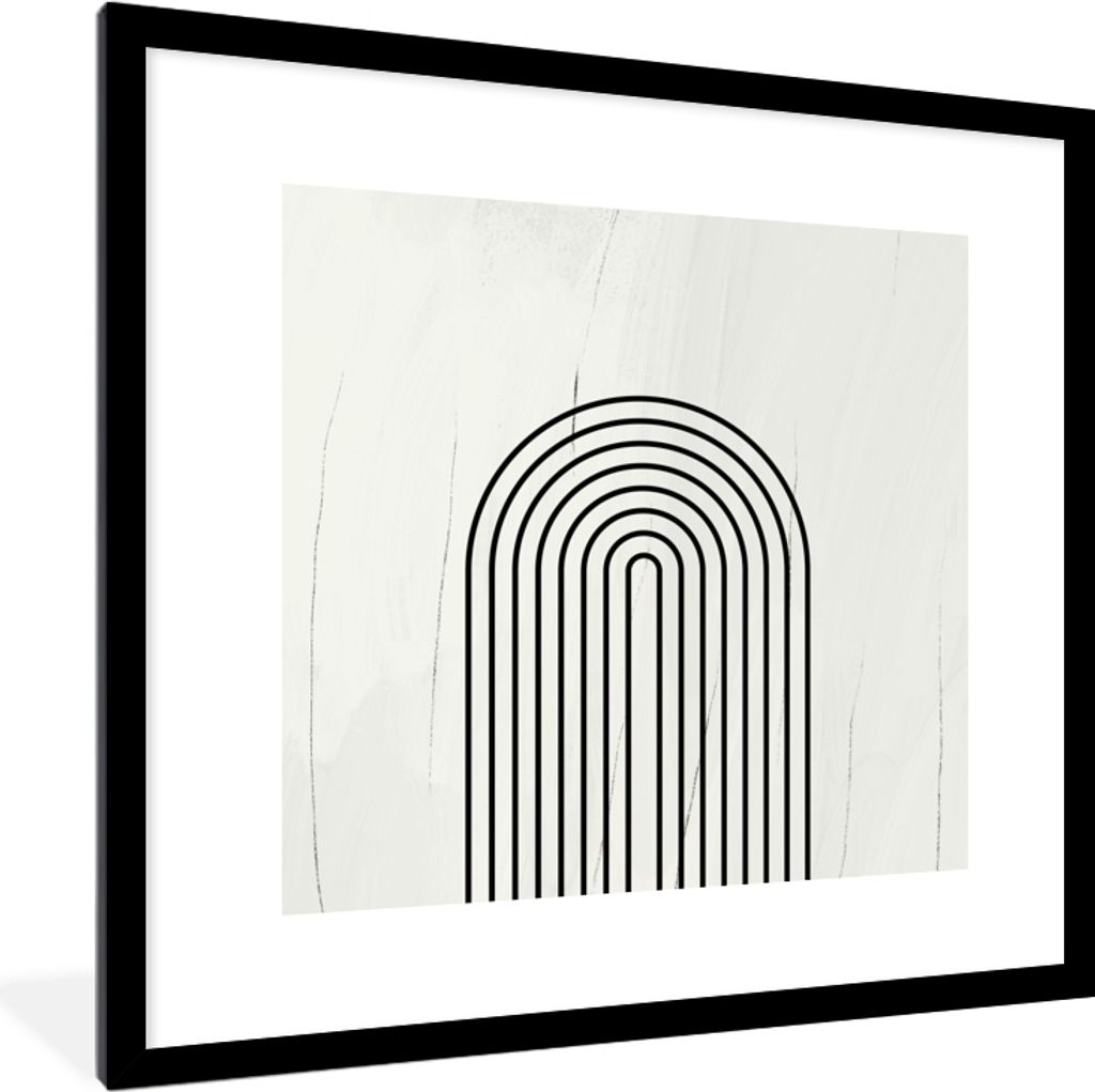 MuchoWow Gerahmtes Poster Linien - Schwarz - Weiß - Abstrakt 40x40 cm - Poster mit Schwarzem Bilderrahmen Wandposter Rahmen Foto Bilder - Poster...
